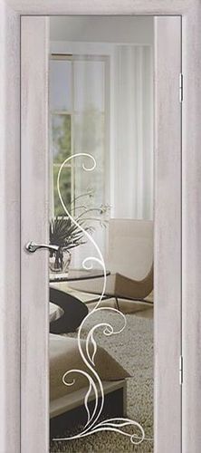 Дверь ПО Стиль Сандал белый, зеркало и художественный рисунок (без страз) с двух сторон